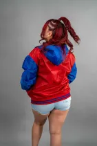Classic Nylon Jacket 4 Reign Gear women's red and blue nylon hooded varsity letterman jacket