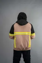 Reflective Work Jacket 3 Model wearing the Reign Gear hooded reflective industrial work jacket