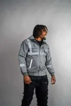 Industrial Work Jacket 16 Model wearing the Reign Gear gray industrial work jacket