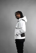 Industrial Work Jacket 6 Model wearing the Reign Gear white and black industrial work jacket