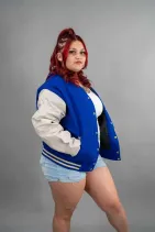 Classic Varsity Jacket 19 Reign Gear women's blue and white water-repellent varsity jacket