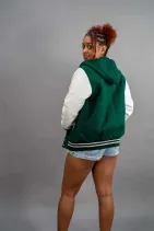 Classic Varsity Jacket 41 Reign Gear women's green and white classic varsity jacket