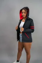 Detachable Hood Jacket 2 Reign Gear women's black and red detachable hood jacket