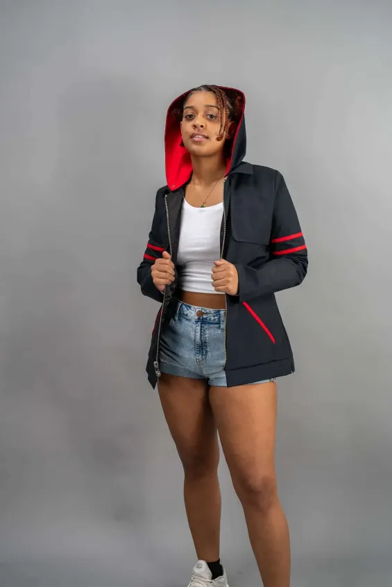 Reign Gear women's red and black detachable hood jacket