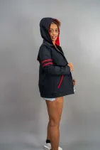 Detachable Hood Jacket 4 Reign Gear women's black and red detachable hooded jacket