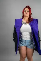 Two Tone Trench Coat 4 Reign Gear women's purple and black hooded varsity jacket