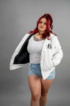 Classic Varsity Jacket 8 Reign Gear women's white hooded varsity jacket