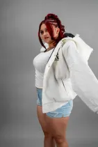 Classic Varsity Jacket 6 Reign Gear women's white hooded varsity jacket