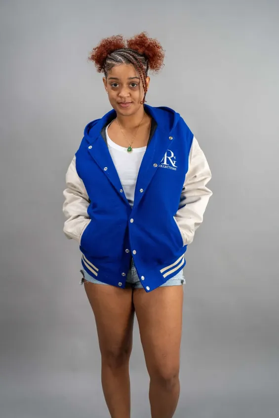 Classic Varsity Jacket 1 Reign Gear women's blue and white classic varsity jacket