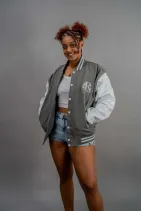 Classic Varsity Jacket 36 Reign Gear women's gray and gray classic varsity letterman jacket