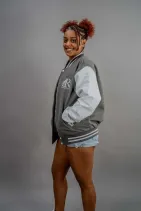 Heritage Varsity Jacket 2 Reign Gear women's gray and gray classic varsity letterman jacket