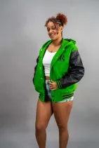 Classic Varsity Jacket 10 Reign Gear women's green and black water-repellent hooded varsity jacket