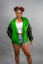 Zipper Varsity Jacket 12 Reign Gear women's green and black water-repellent varsity jacket