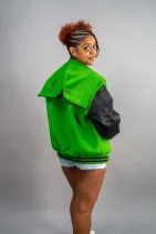 Zipper Varsity Jacket 14 Reign Gear women's green zip detachable hooded varsity letterman jacket