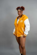 Zipper Varsity Jacket 2 Reign Gear women's yellow and white hooded varsity letterman jacket