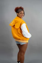 Zipper Varsity Jacket 3 Reign Gear women's yellow and black zipper hooded varsity jacket