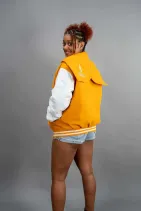 Zipper Varsity Jacket 4 Reign Gear women's yellow zipper hooded varsity jacket