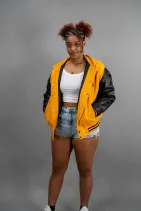 Classic Varsity Jacket 33 Reign Gear women's yellow and black hooded varsity jacket