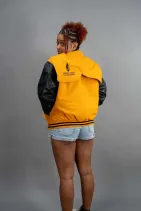 Zipper Varsity Jacket 8 Reign Gear women's yellow and black hooded varsity jacket