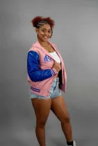 Classic Varsity Jacket 17 Reign Gear women's pink and blue hooded varsity jacket